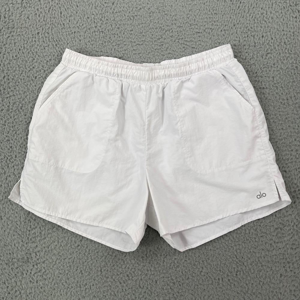 Alo Yoga Alumni Shorts Womens Large White Nylon Elastic Waist W6273R